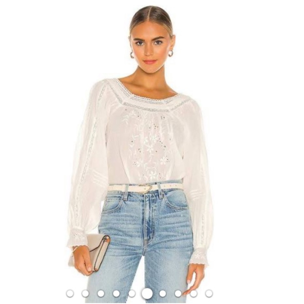 Free People White Embroidered Blouse